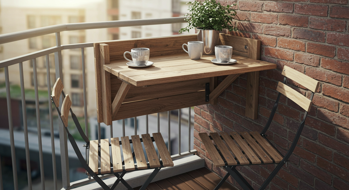Ahşap Duvara Monte Balkon Masası
