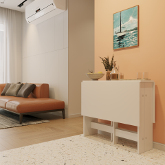 Pratik Katlanır Mutfak Yemek Çalışma Masası - 6 Kişilik - %100 MDF PARLAK BEYAZ