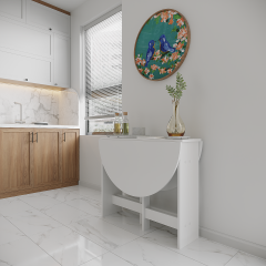 Pratik Katlanır - Açılır Kapanır Yuvarlak Mutfak Yemek Çalışma Masası - 6 Kişilik - %100 MDF